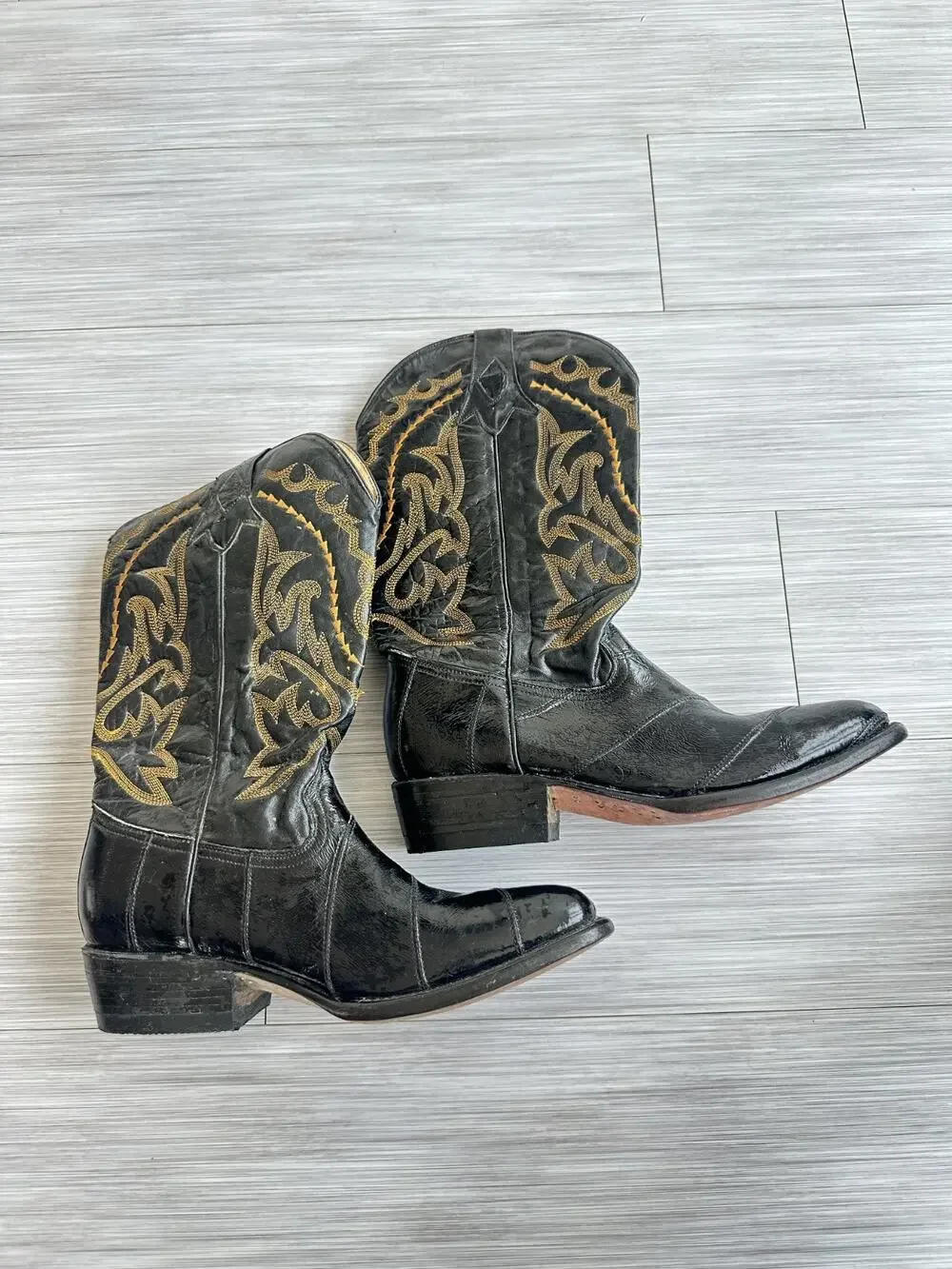 Vaquero Western Made in Mexico Leather Gold Stitching Cowboy Boots Sz 6 1/2